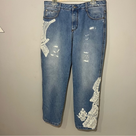 Women’s Ermanno Scervino Embroidered Boyfriend Jeans Embellished Preppy Italian - Picture 9 of 13